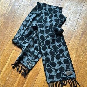Coach 100% Merino Wool Monogram Scarf Gray Made In Scotland 76”X 7”